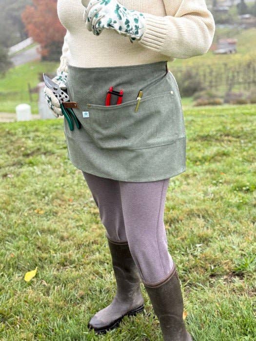 Hunter Green Waxed Canvas Half Apron with Real Leather Strap