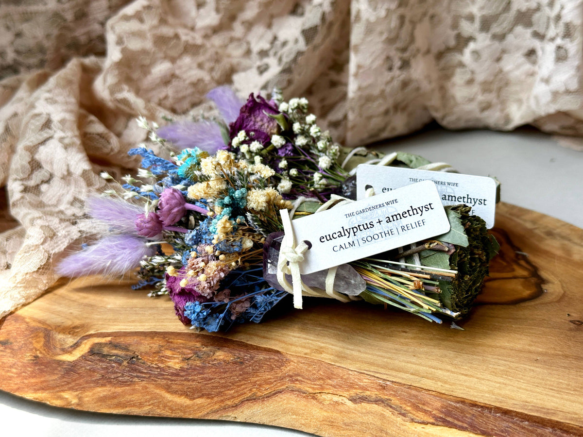 CALM + RELIEF | Eucalyptus & Amethyst with dried florals