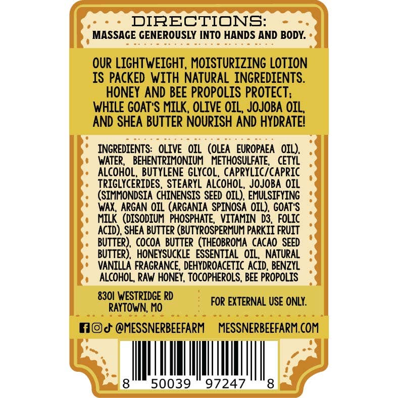 Honeysuckle Vanilla - Milk and Honey Lotion - 2oz Travel