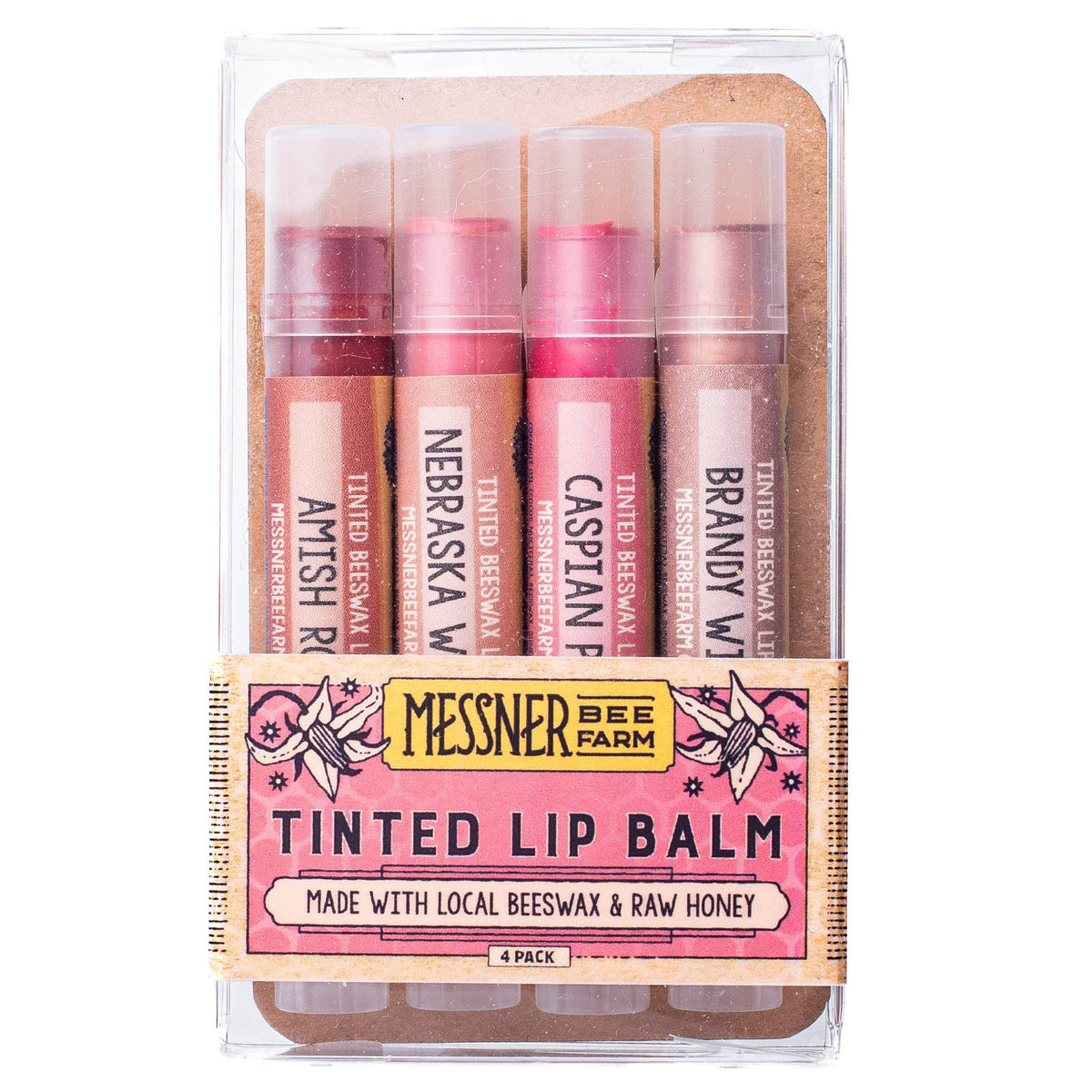 Lip Tint Pack of 4 Lip Balms - Raw Honey & Beeswax Lip Balm