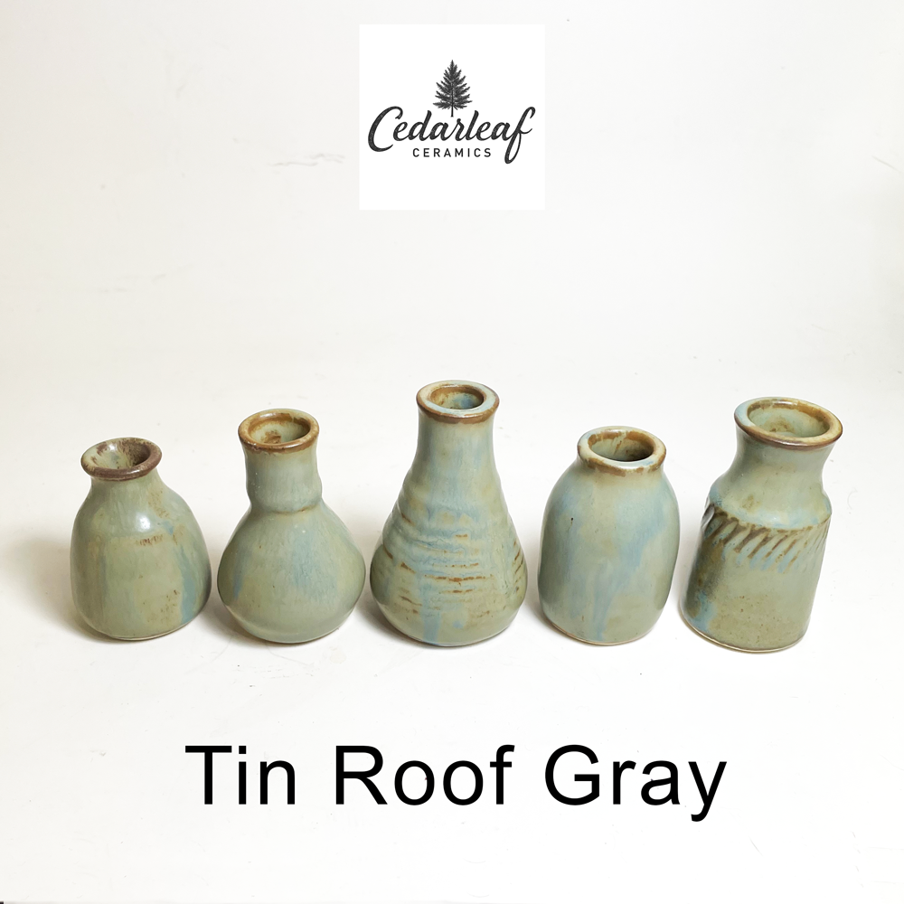 Tin Roof Gray Ceramic Flower Bud Vases Mini Bottles 5/case
