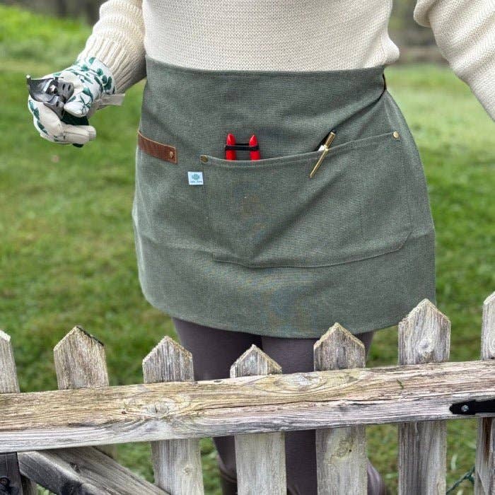 Hunter Green Waxed Canvas Half Apron with Real Leather Strap