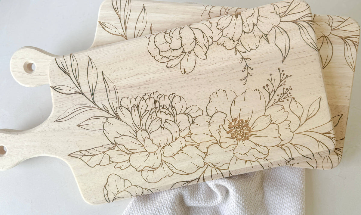 PEONY FLORAL ENGRAVED SERVING BOARD