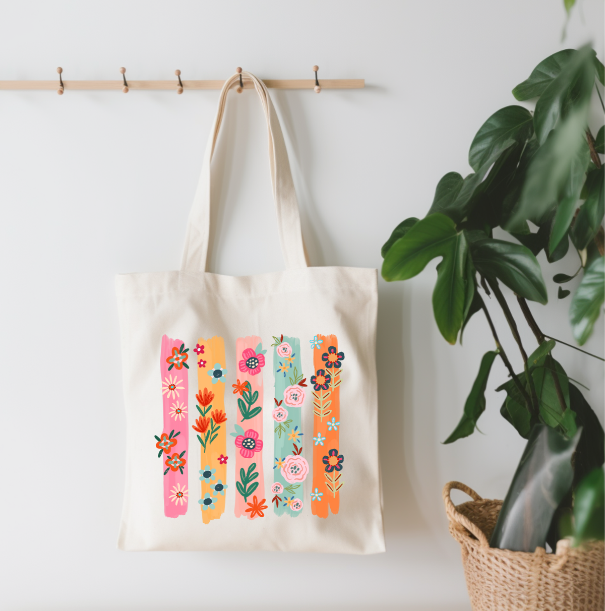Floral Lines Canvas Tote Bag