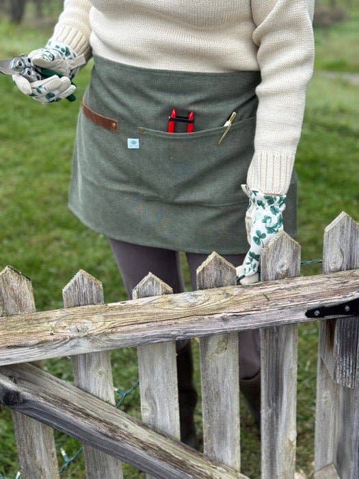 Hunter Green Waxed Canvas Half Apron with Real Leather Strap