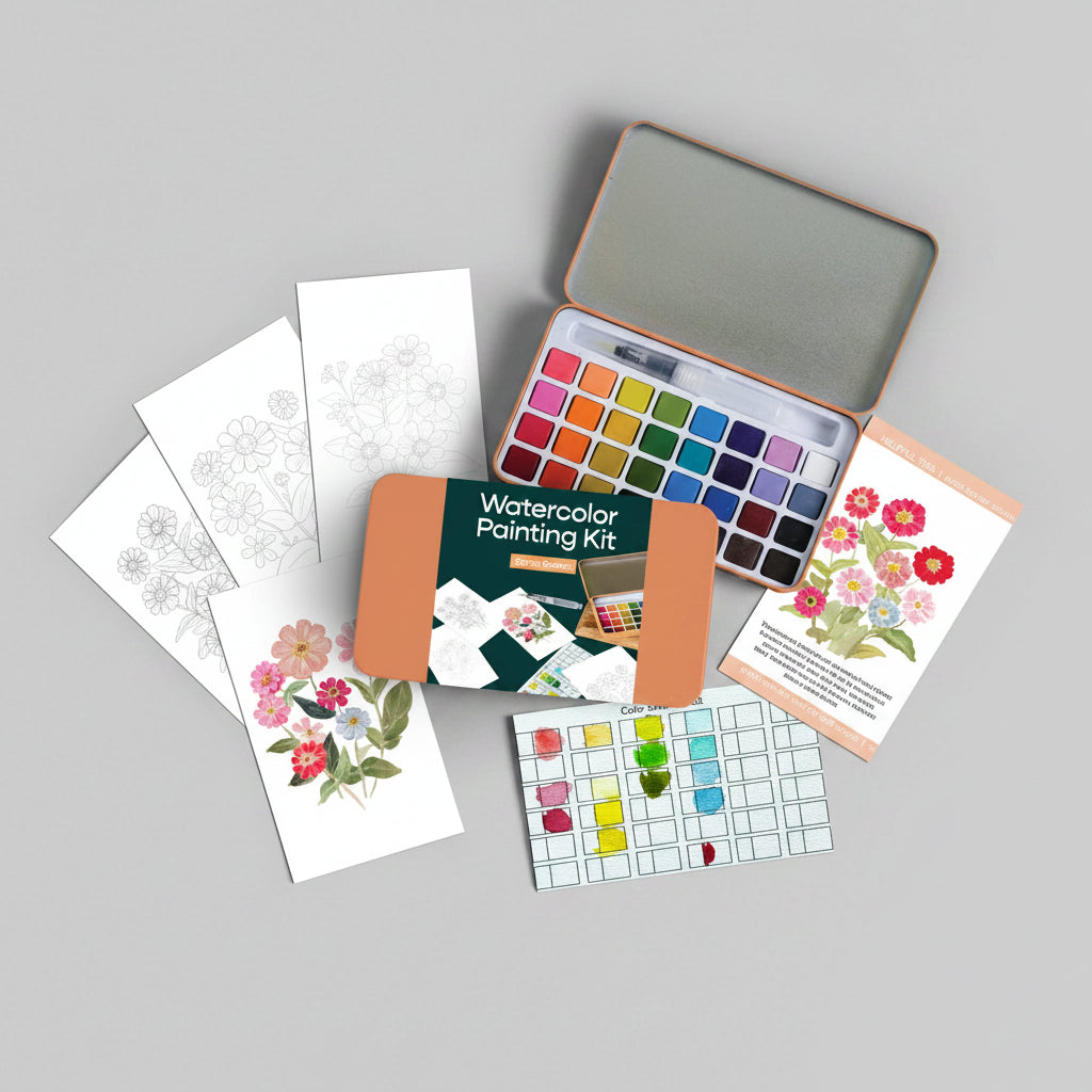 Zinnia Garden watercolor painting kit