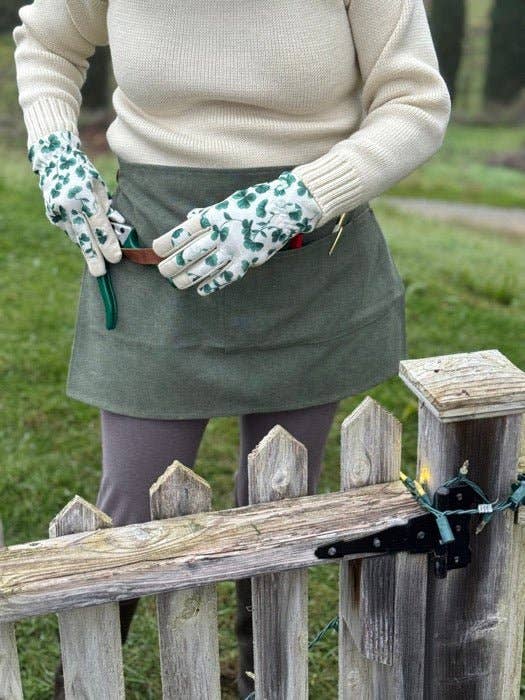 Hunter Green Waxed Canvas Half Apron with Real Leather Strap