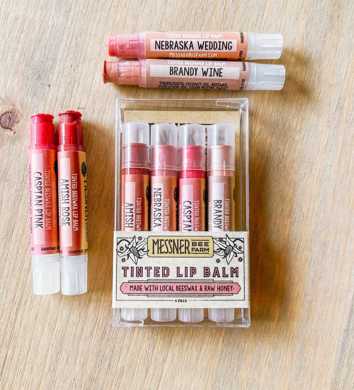 Lip Tint Pack of 4 Lip Balms - Raw Honey & Beeswax Lip Balm