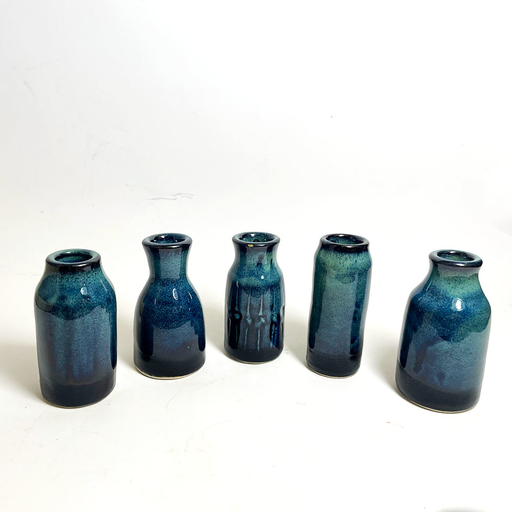 Midnight Blue Ceramic Bud Vase Mini Bottles for Flowers 5/cs